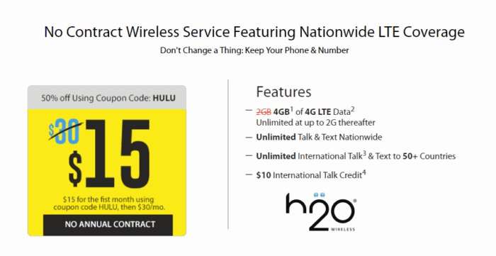 H2O Wireless Offering Double The Data At Half The Price With Coupon Code, Features 4GB For 15