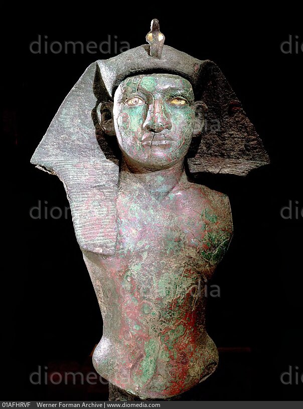 STOCK IMAGE, bust thought to be of king amenemhat iv he wears the nemes