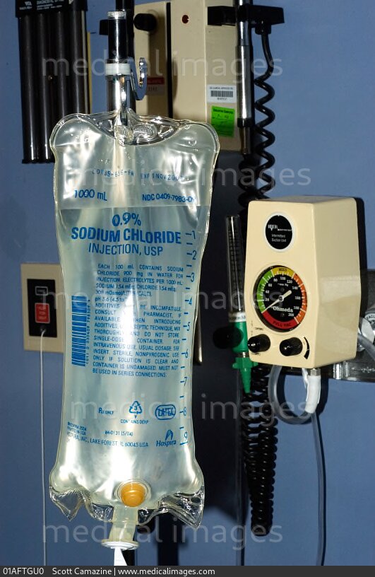 STOCK IMAGE, intravenous iv bag containing one liter 1000 ml of 09