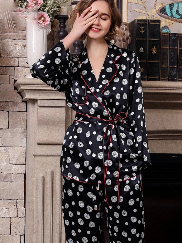 Pyjamas aus Seide für Damen Langärmliges Damen PyjamaSet aus Seide