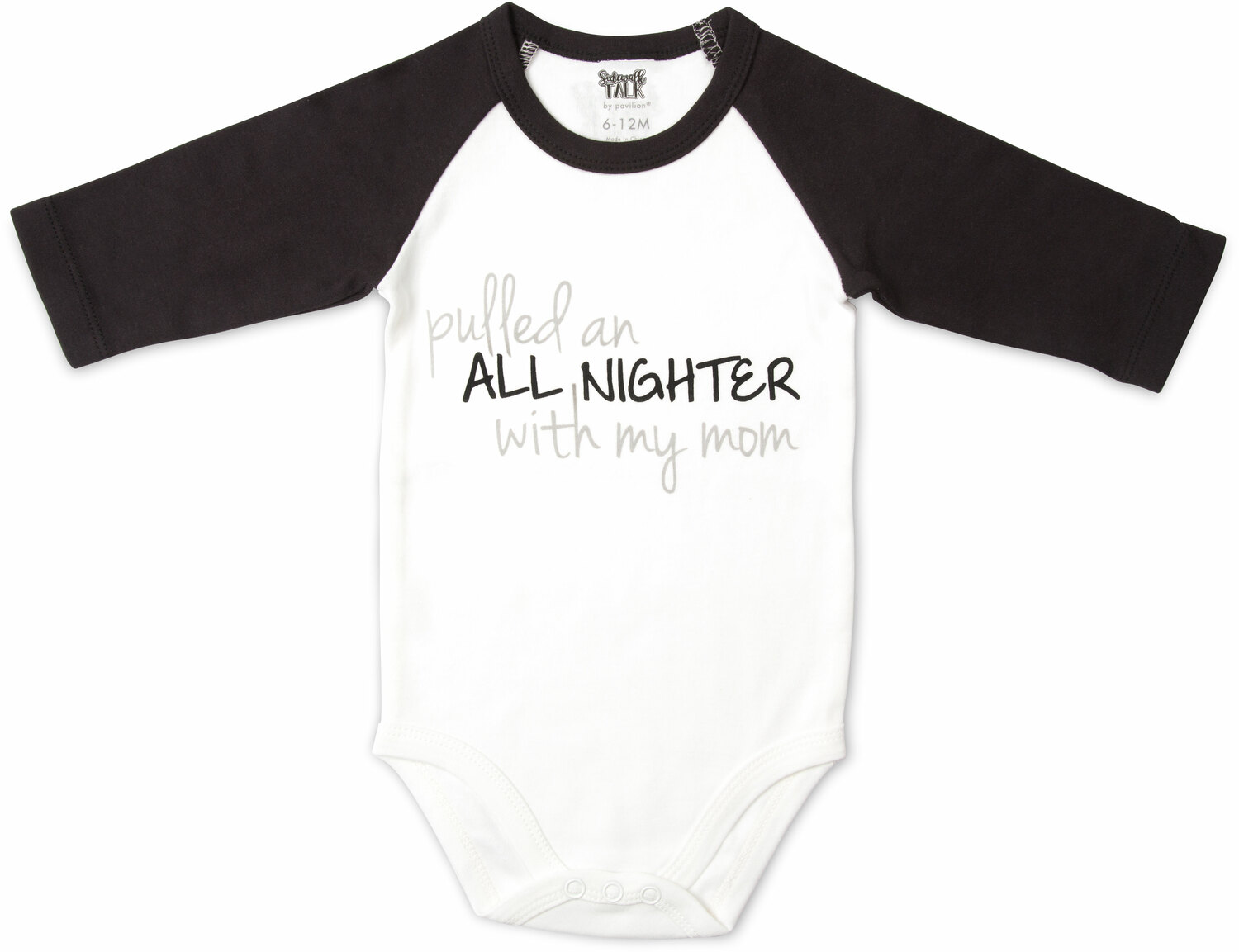 All Nighter, 612 Months 3/4 Length Black Sleeve Onesie Sidewalk Talk