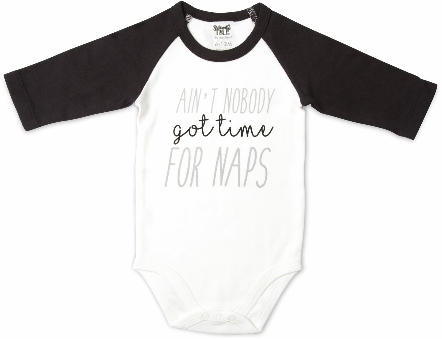 Nobody Got Time, 612 Months 3/4 Length Black Sleeve Onesie Sidewalk