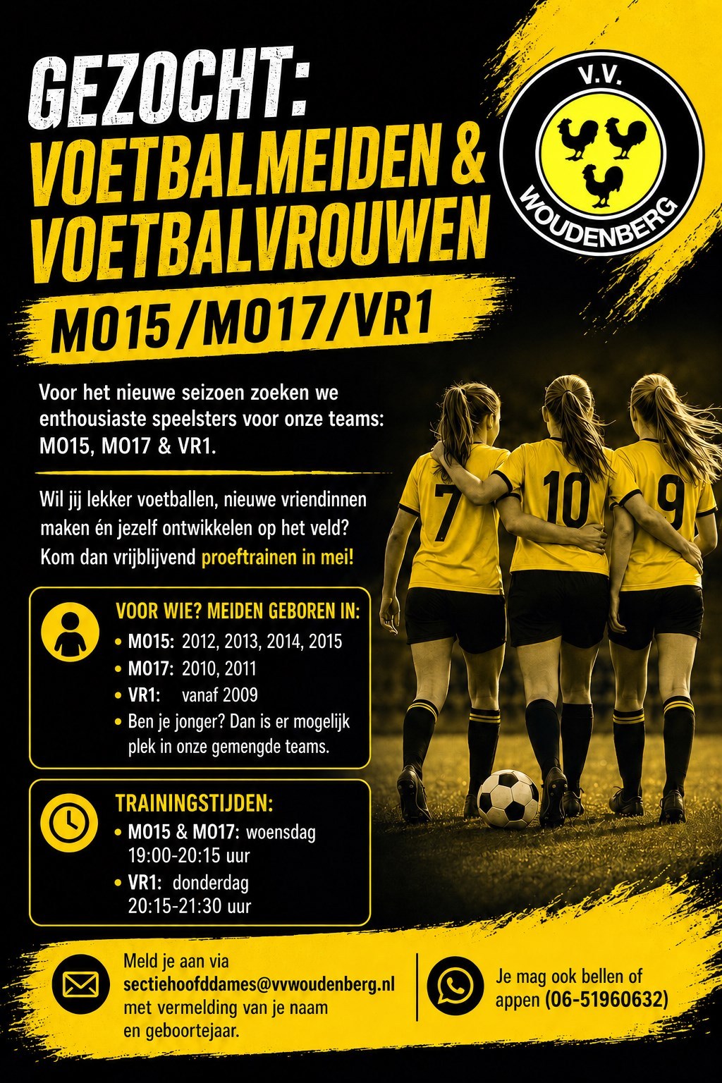 ⚽ Gezocht: Voetbalmeiden & Voetbalvrouwen | MO15, MO17 & VR1