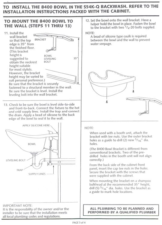 8400 Shampoo Bowl Mounting Instructions