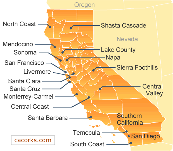 Map of California Wine Regions California Corks Directory of