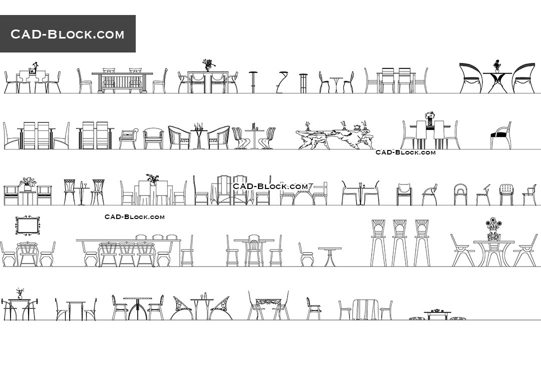 Tables and chairs CAD Blocks download free