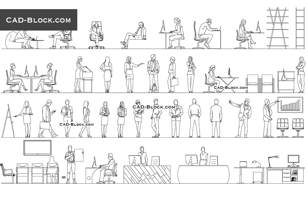 Office Workers Elevation CAD Block, AutoCAD Collection