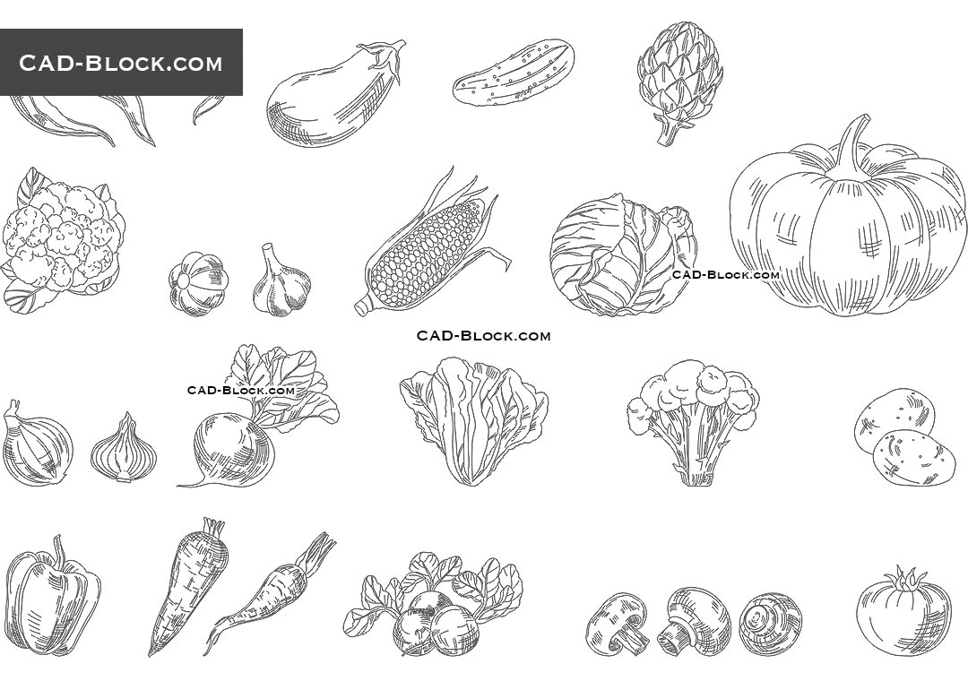 Vegetables CAD blocks AutoCAD File