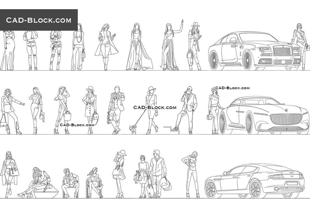 Luxury Set People & Cars CAD Blocks