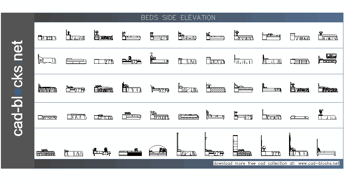 Furniture Cad Blocks Beds In Frontal Side View