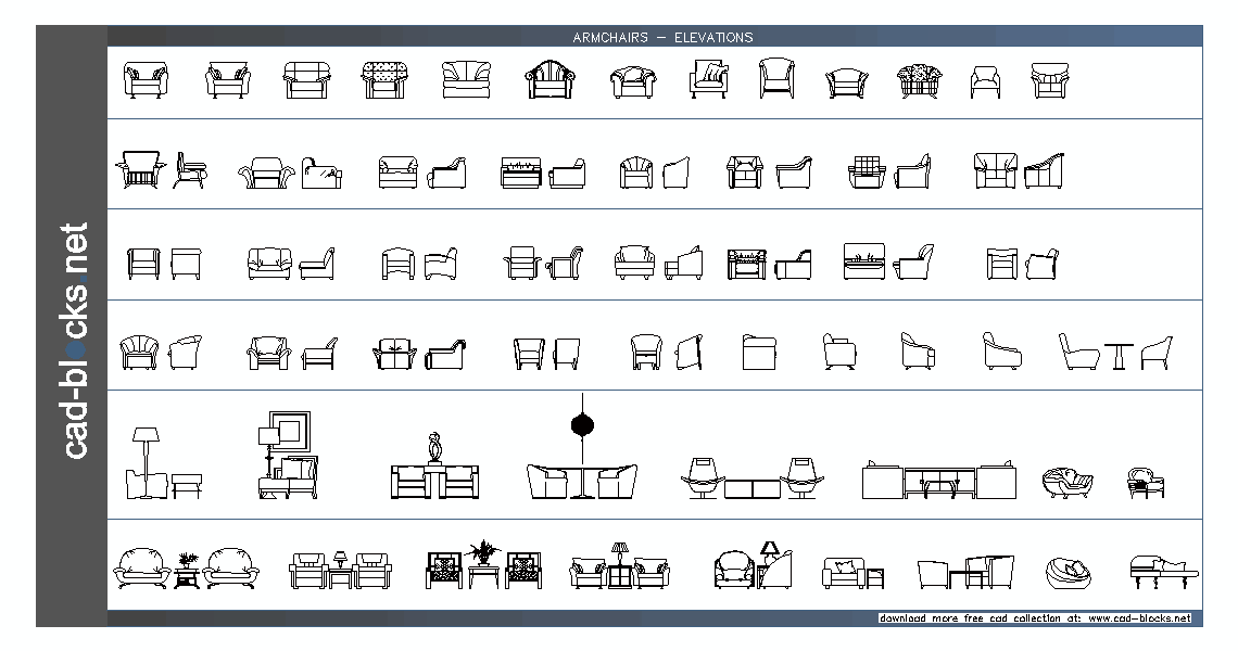 Furniture CAD Blocks armchairs in elevation view