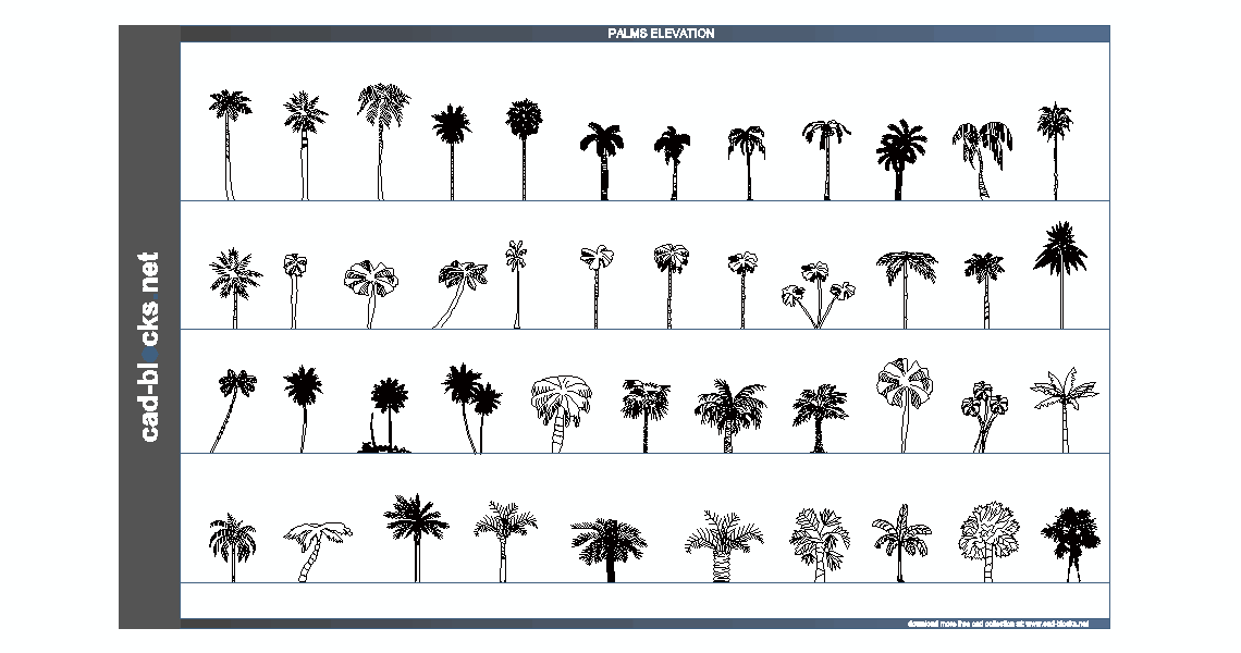 Vegetation CAD Blocks palms in elevation view