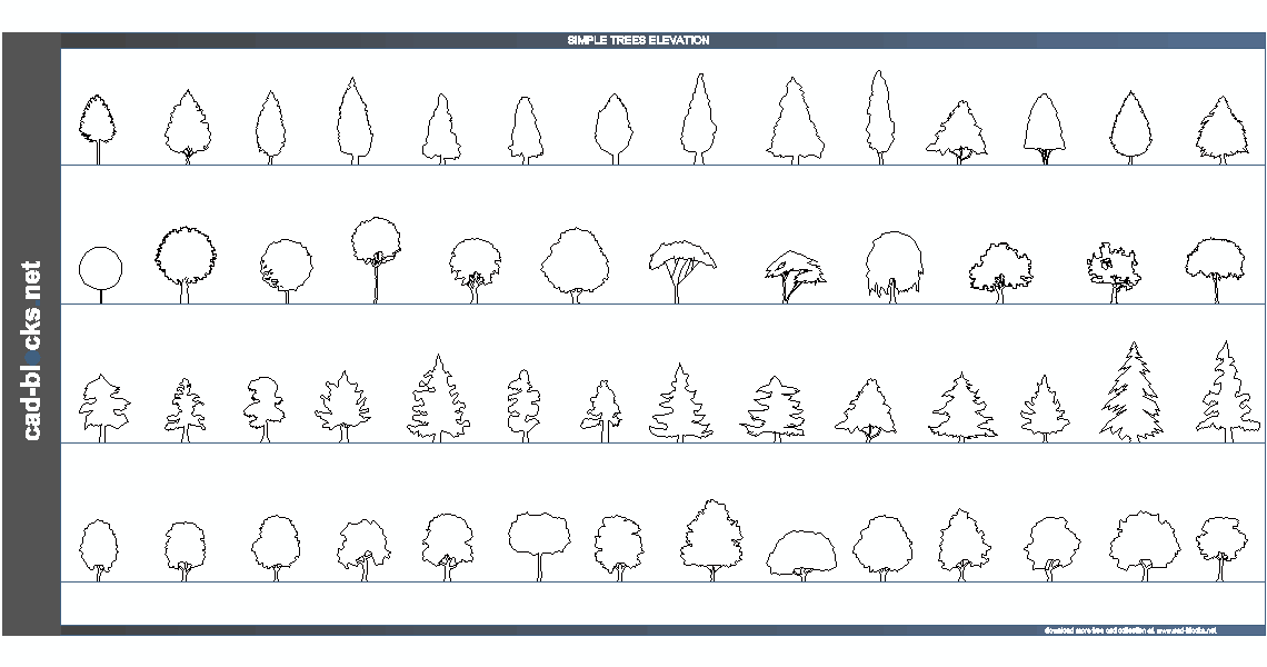 Vegetation CAD Blocks simple trees in elevation view