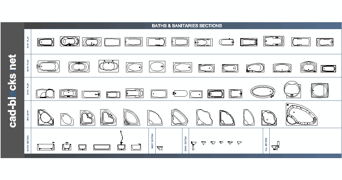 Bathroom CAD Blocks baths in plan and elevation view