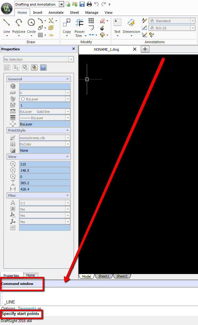 DraftSight First Step Line in DraftSight