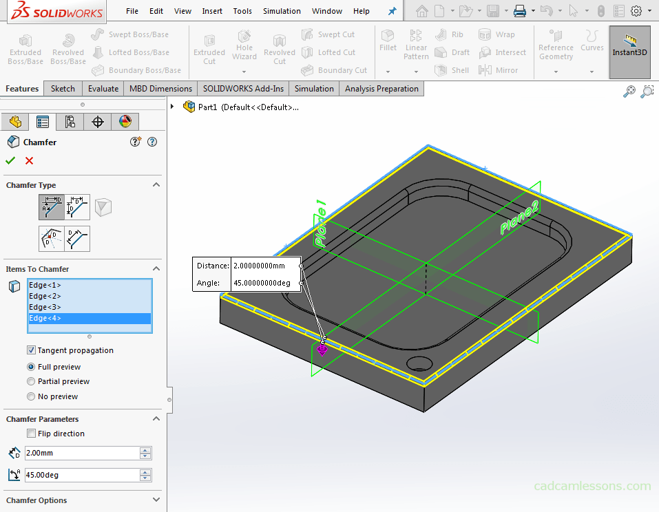 Chamfer SolidWorks Tutorial for Beginners