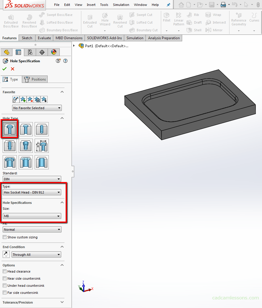 Hole Wizard SolidWorks Tutorial for Beginners