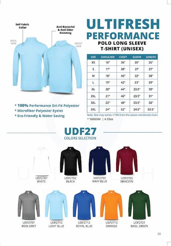 UDF27 Long Sleeve Drifit Eyelet Polo Tshirt Tshirt Printing