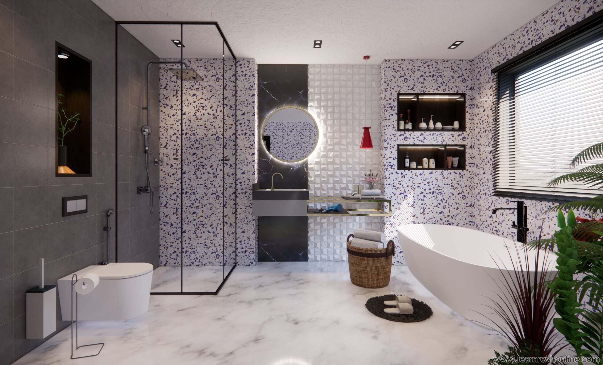 Modern Bathroom Interior Revit 2022 + Enscape 3.1 CAD Needs