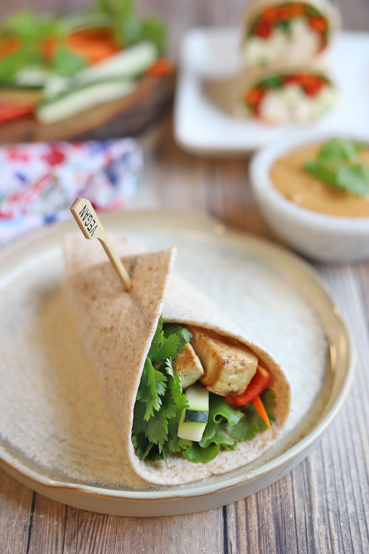 Spring roll tortilla wrap with spicy peanut sauce Cadry's Kitchen