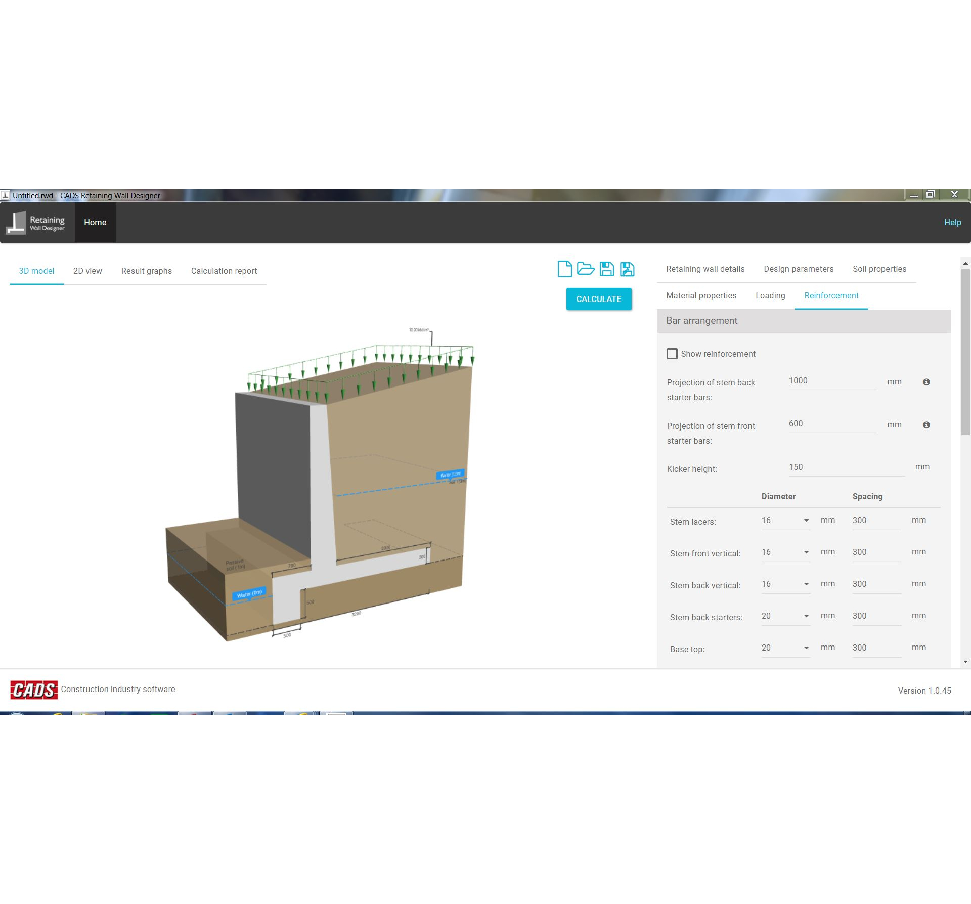 Retaining Wall Designer, reinforced concrete and gabion walls CADS UK