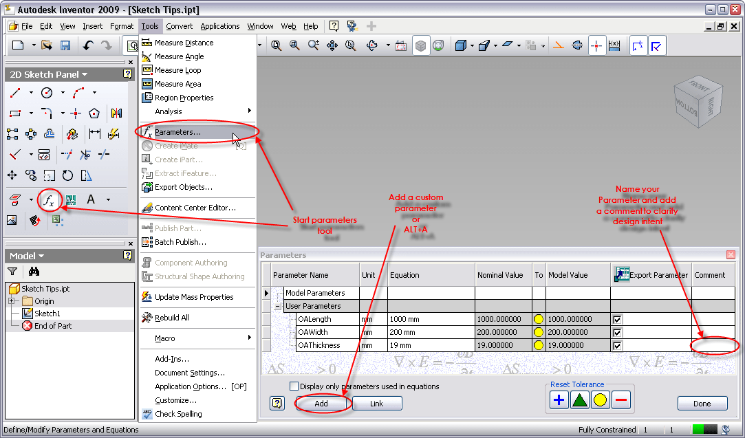 Autodesk Inventor Tips Add Known Parameters First
