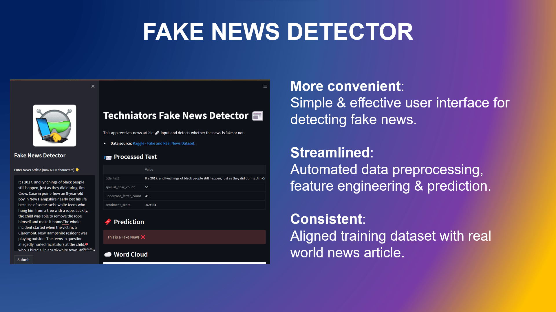 Techniators 💻🤖 Fake News Detector Caesar Wong