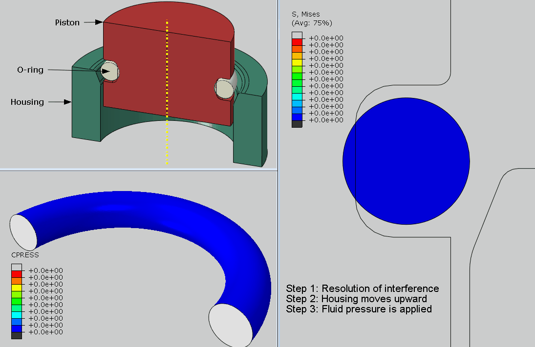 Oring seal simulation subjected to pressure of a fluid.