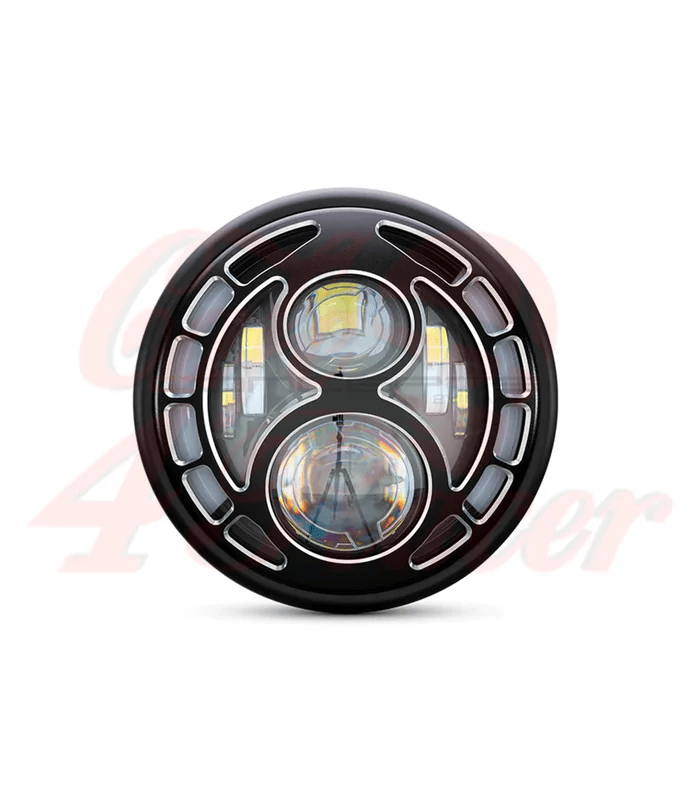 7" Integrated LED Headlight + Eight Ball Grill Cover Black & Contrast