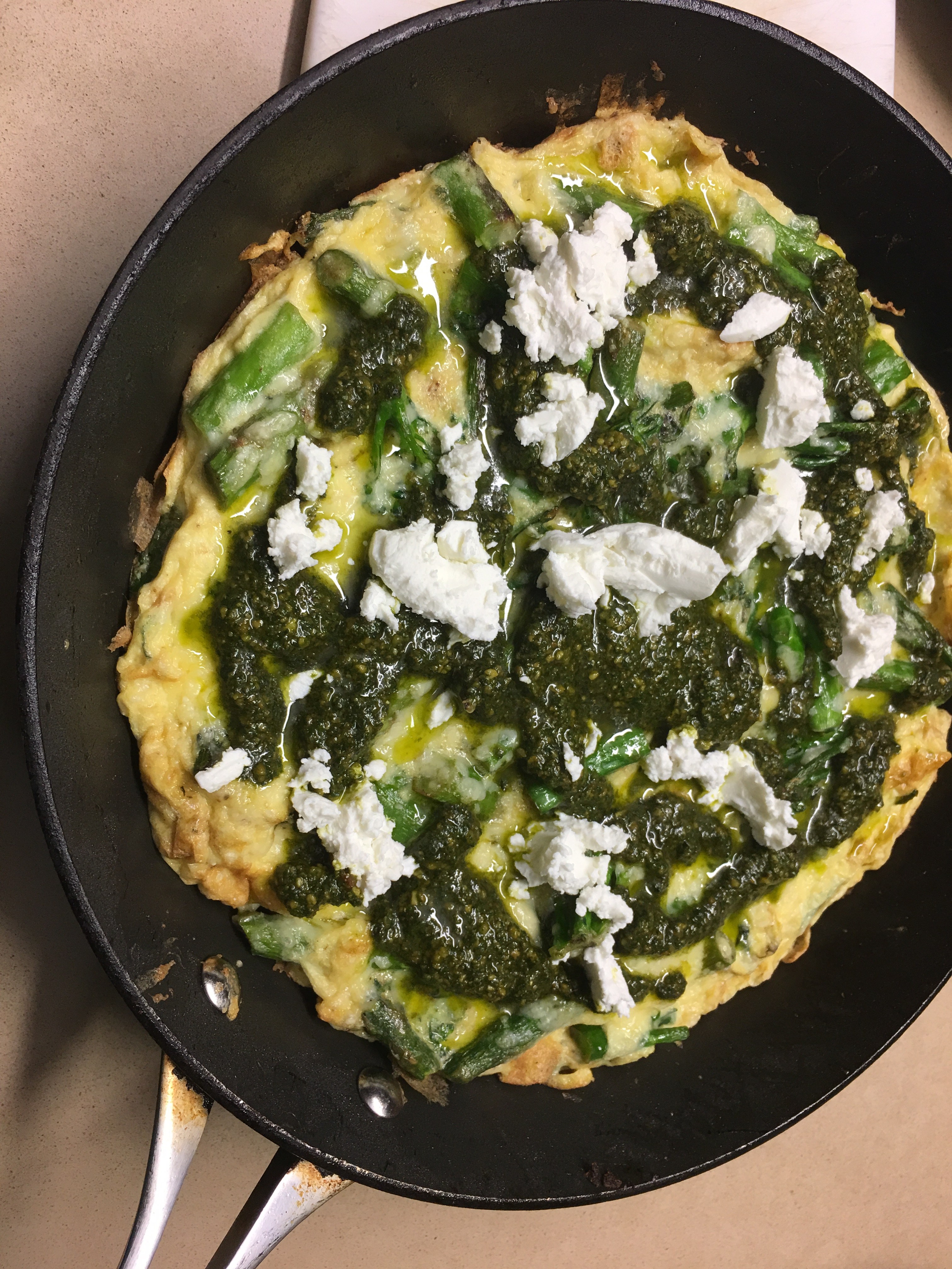 Green Vegetable Frittata with Pesto and Cheese