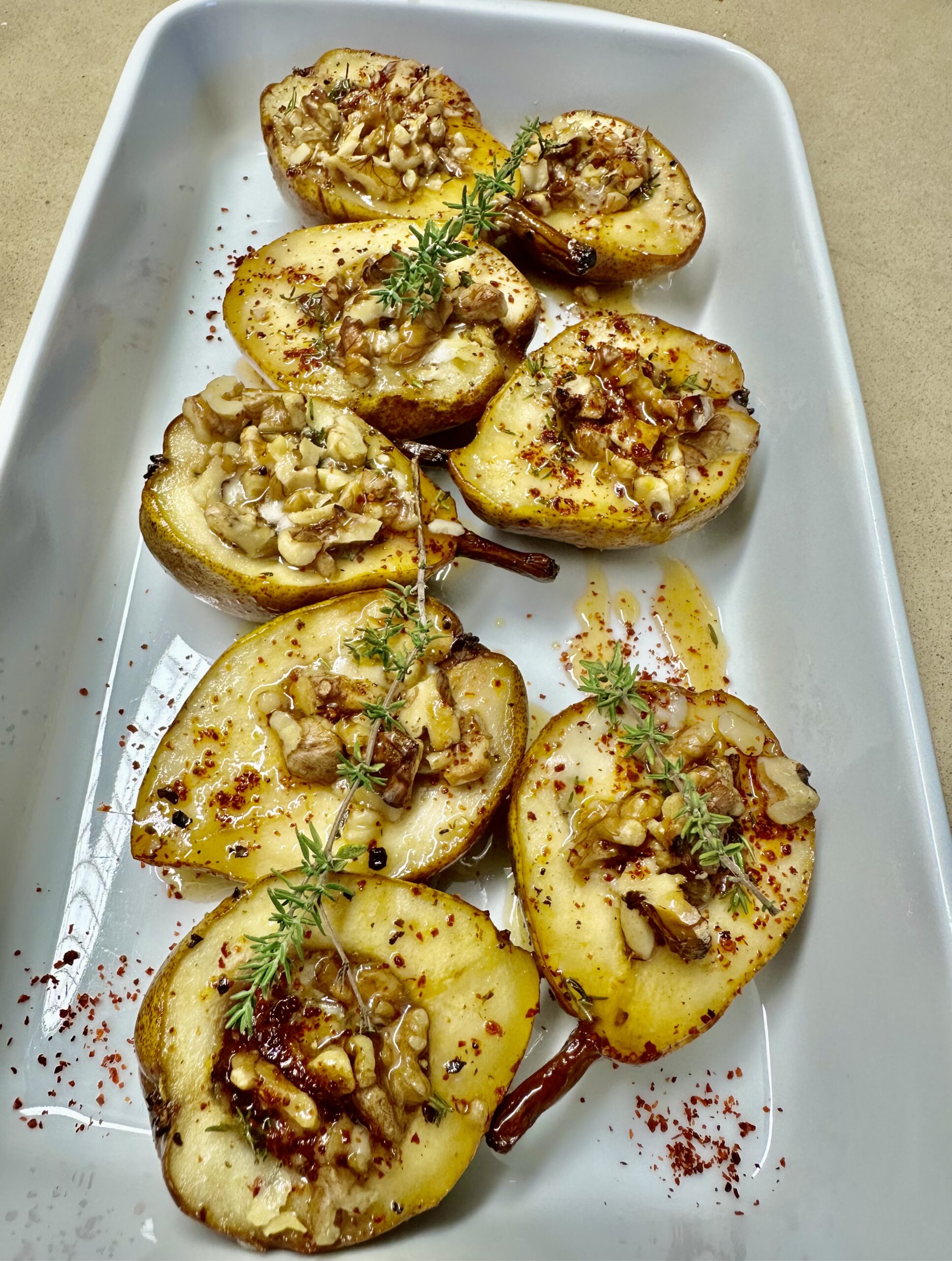 Baked Pears with Blue Cheese, Walnuts & Honey