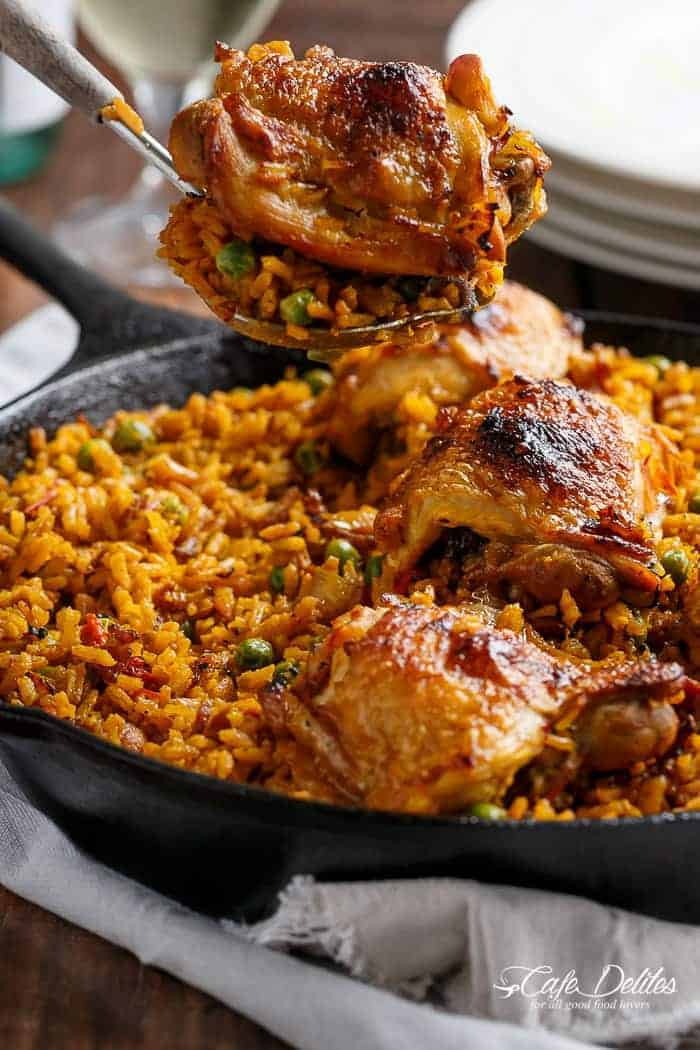 One Pan Spanish Chicken and Rice Cafe Delites
