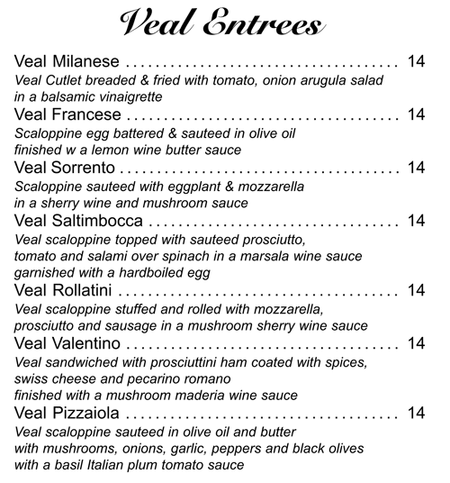 Menus La Strada Fine Italian Dining