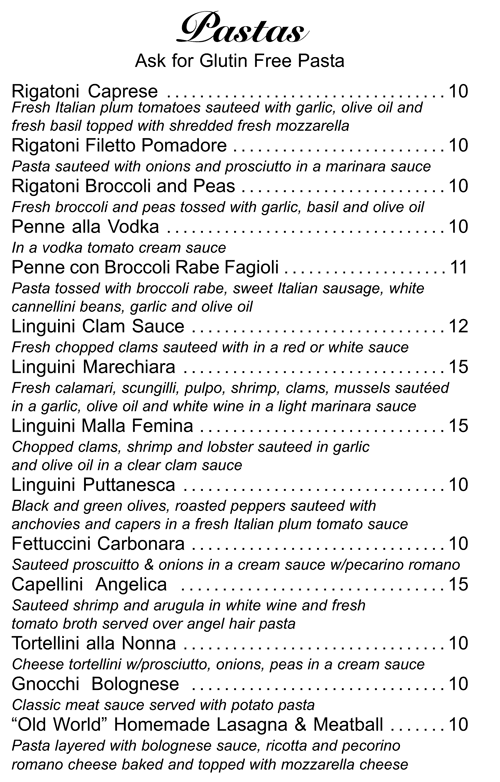 Menus La Strada Fine Italian Dining