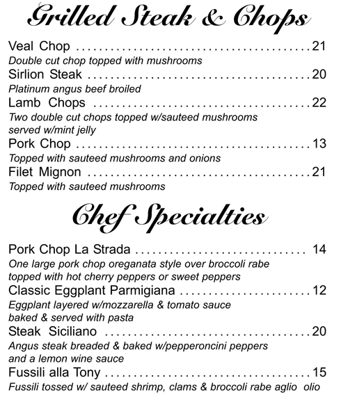 Menus La Strada Fine Italian Dining