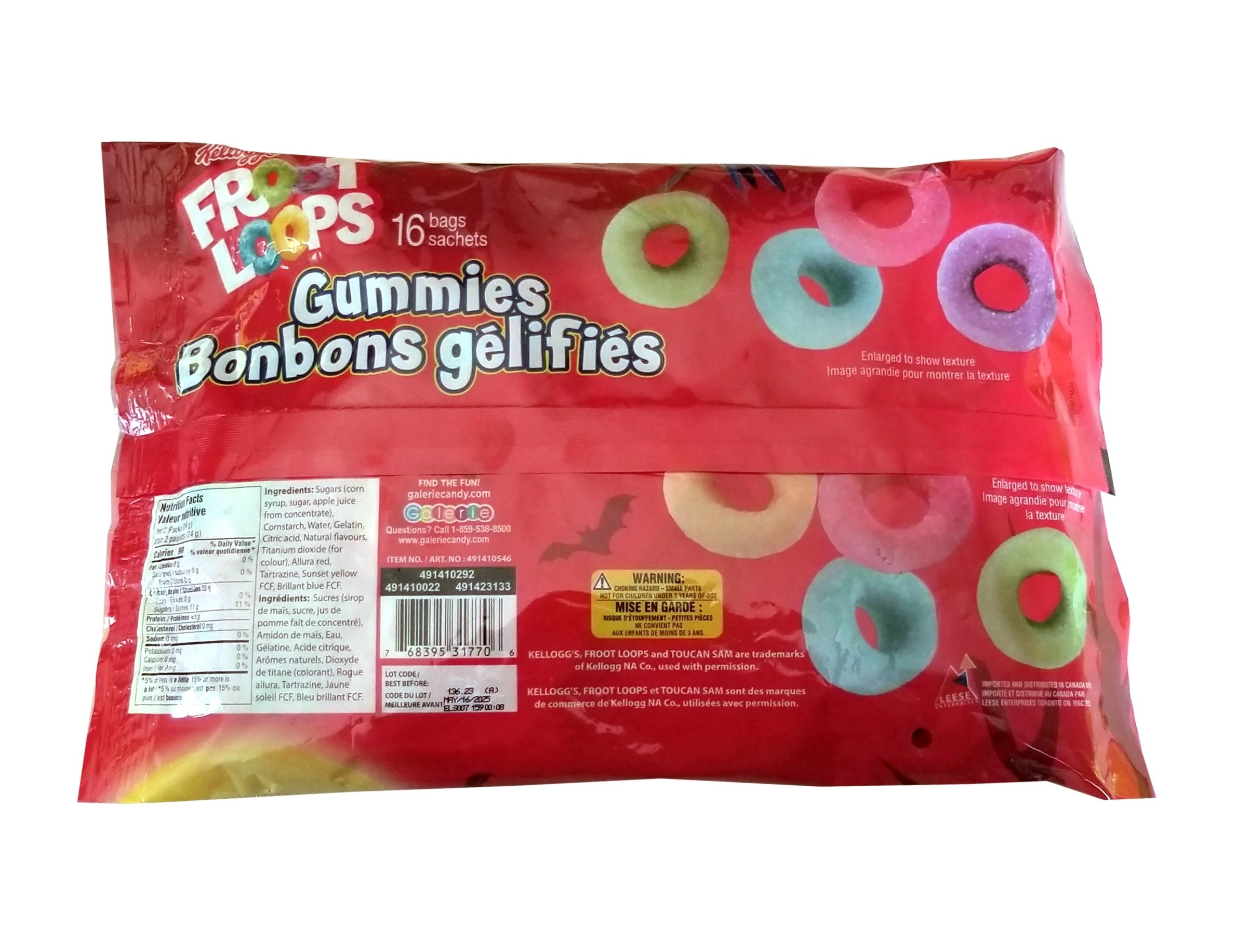 Kellogg's Froot Loops Gummies, 16ct, 191g/6.7 oz. Bag {Imported from
