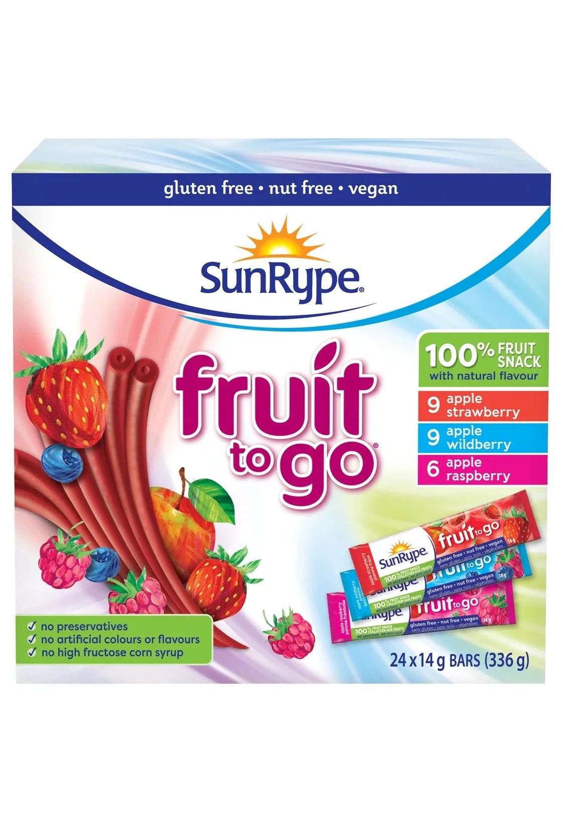 SunRype Fruit to Go Fruit Bars, 3 Flavors, 24x14g/0.5 oz. Bars, 336g/12