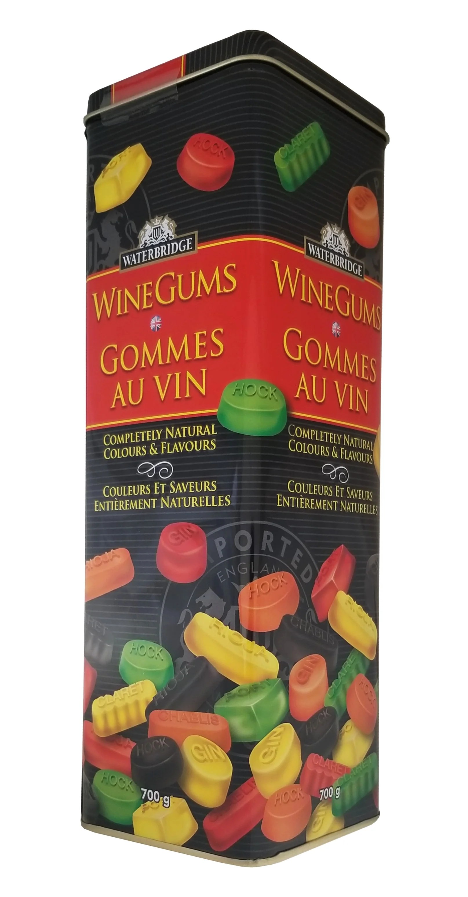Waterbridge Wine Gums Tin Gift Box, 700g/24.5 oz. Tin Caffeine Cams