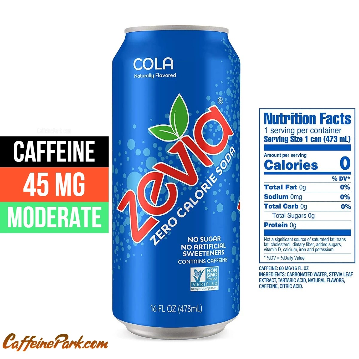 Zevia Cola Caffeine Content How Much is in a can?