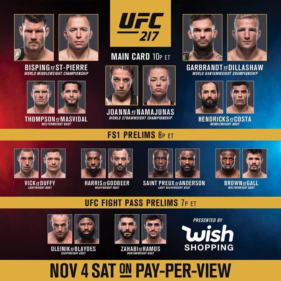 UFC 217 Quick Results