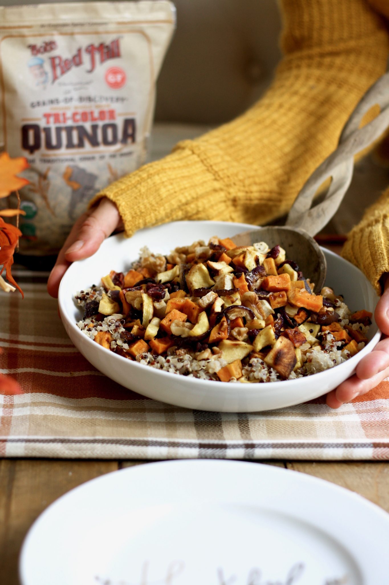 tricolor quinoa & roasted root vegetable salad with apple cider