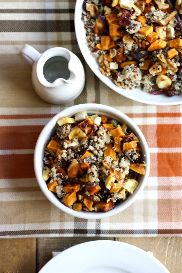 tricolor quinoa & roasted root vegetable salad with apple cider