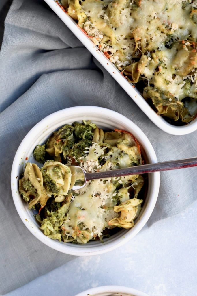broccoli & spinach pesto tortellini bake cait's plate