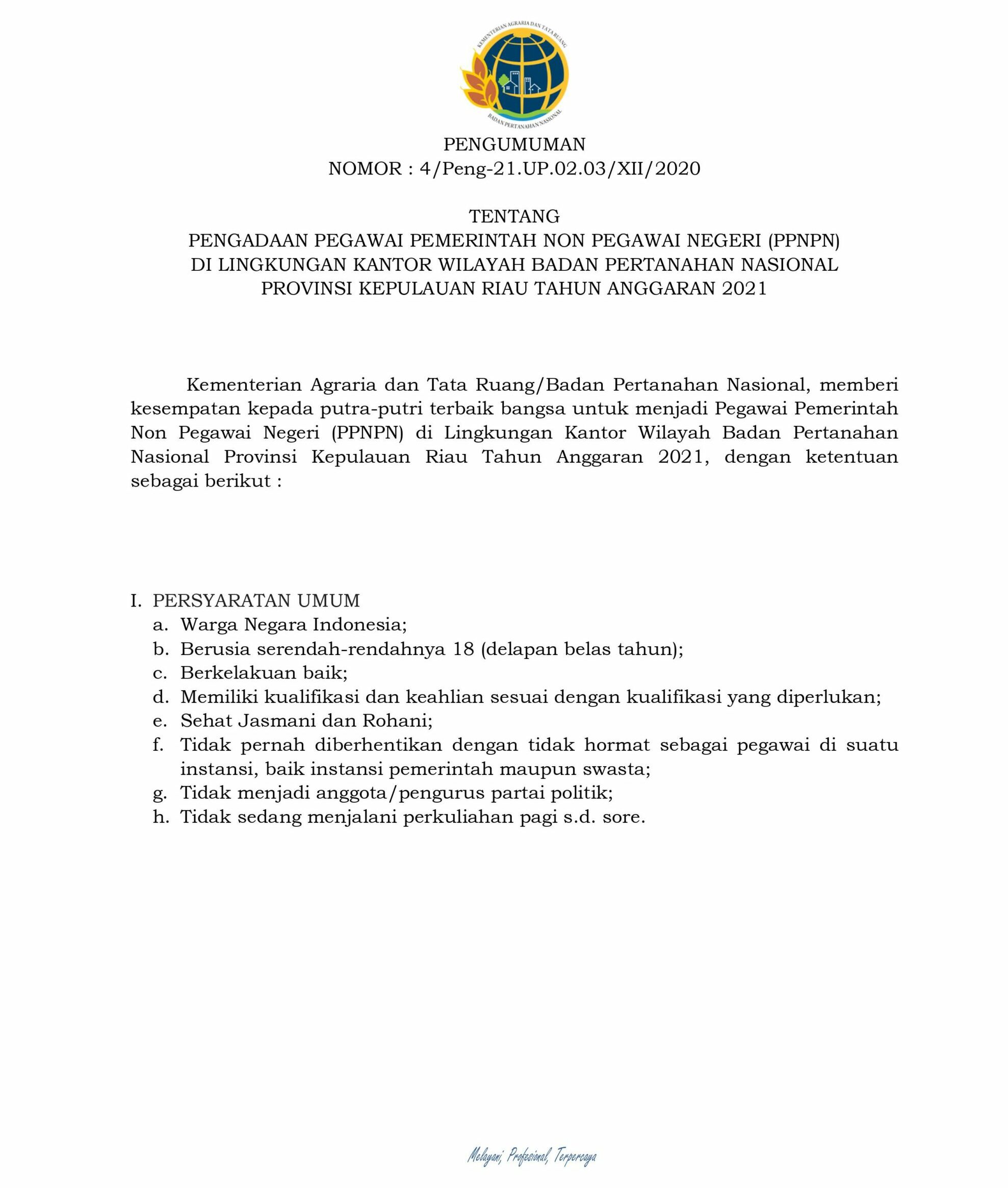 Lowongan Kerja Kementerian ATR/BPN Kanwil Kepulauan Riau