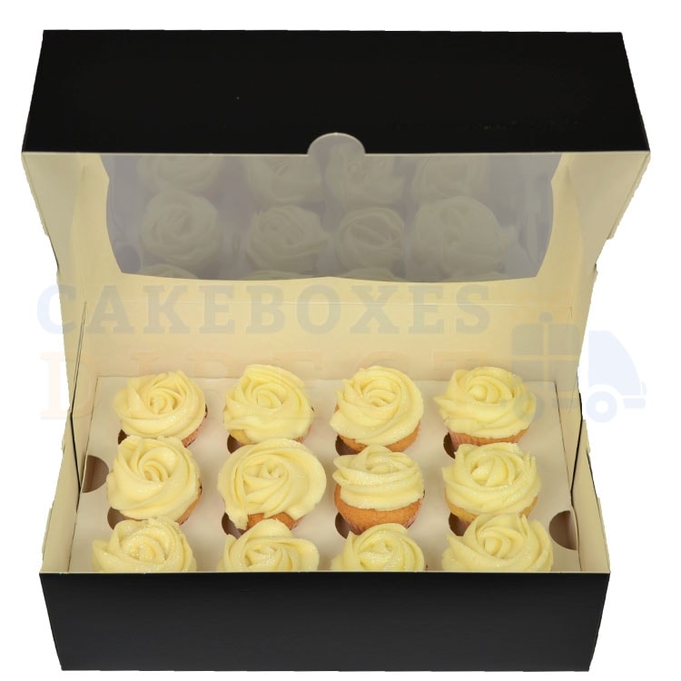 Premium 12 Mini Cupcake Black Window Box with 3.5cm Divider Cake
