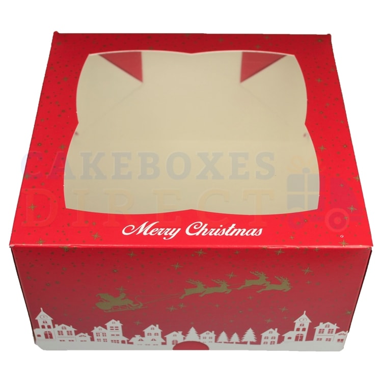Premium Xmas Window Cake Box 7x7x3 in. (Qty 100) Cake Boxes & Cupcake