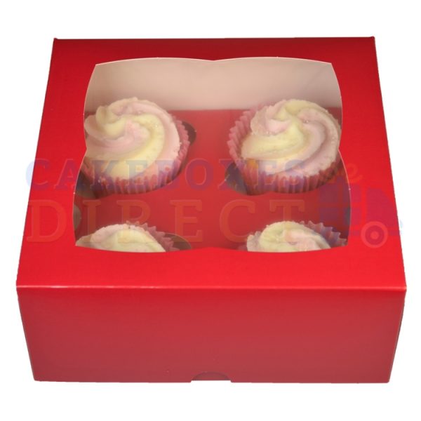4 Premium Red Cupcake Window Box with 6cm Divider (Qty 100) Cake