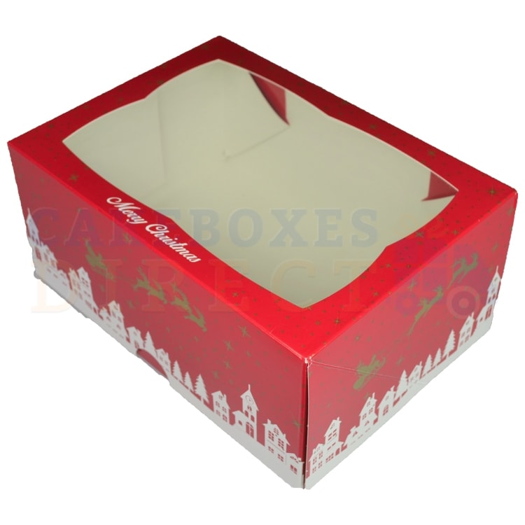 Premium Xmas Window Cake Box 9.5 x 6.6 x 3 in. (Qty 25) Cake Boxes