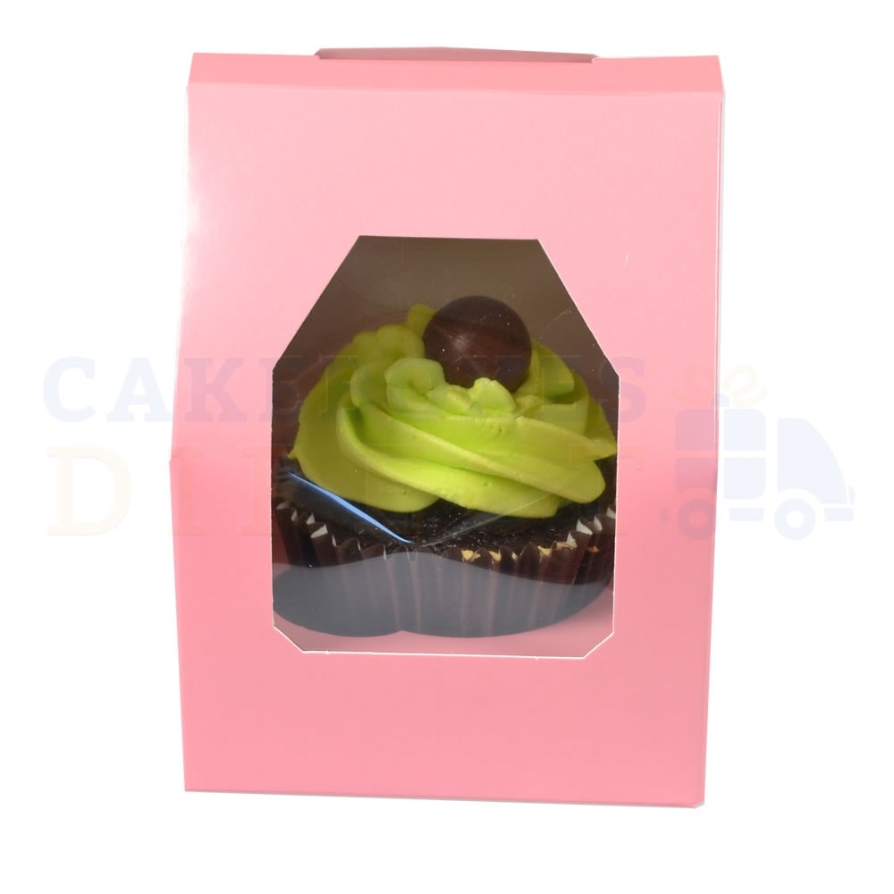 Single Premium Pink Cupcake Window Box with 6cm Divider (Qty 50) Cake