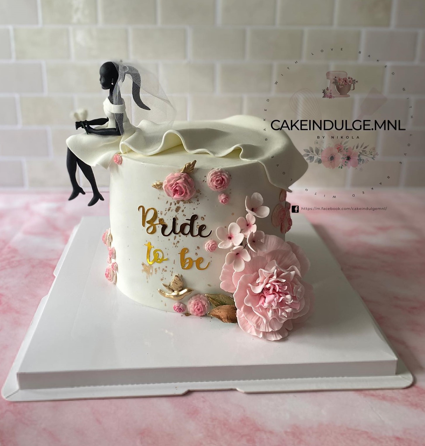 Bridal White cake with Pink Roses CakeIndulge PH